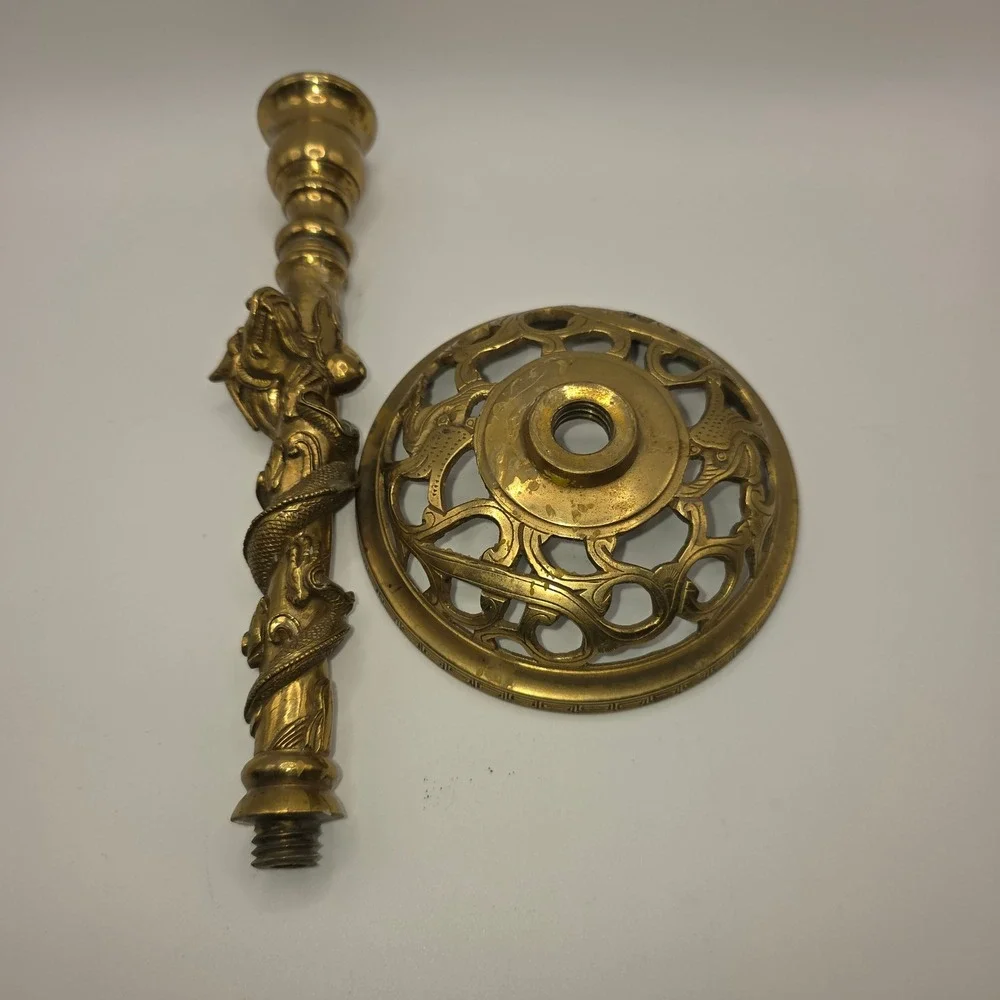 Vintage Brass Dragon Candlestick Holder Ornate Filigree Base 10 Inch Chinoiserie
